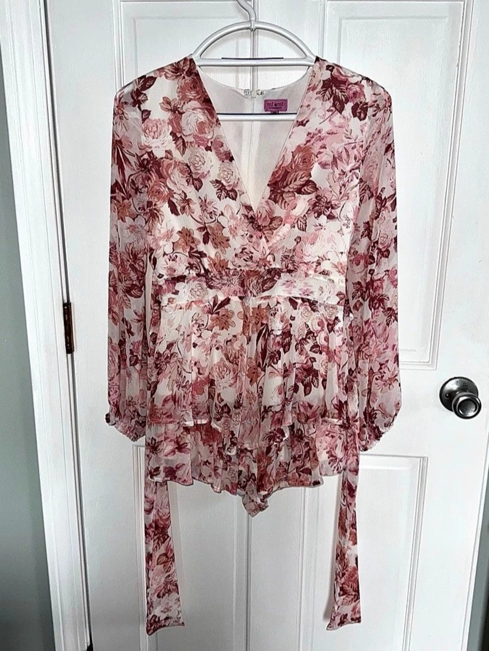Floral Tie-Front Romper - Pink & Burgundy